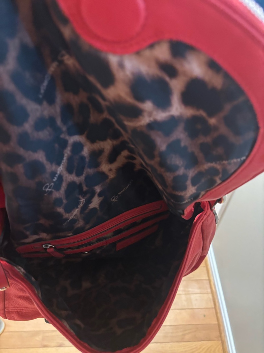 b. makowsky Red Leather Shoulder Bag with Flap and Stud Accents - Picture 6 of 8